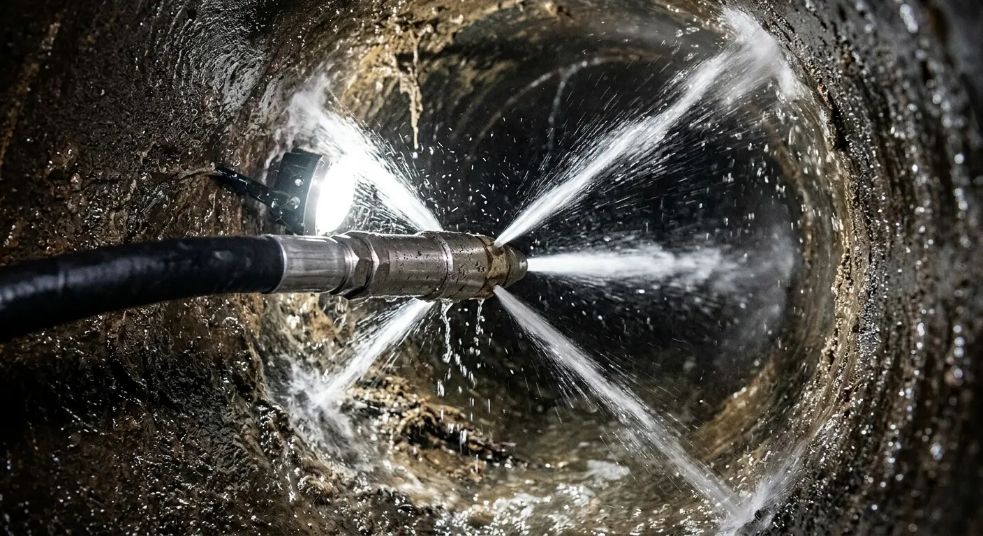 High-pressure hydro jetting nozzle cleaning sewer pipe for Storm Drain Cleaning in Lake in the Hills